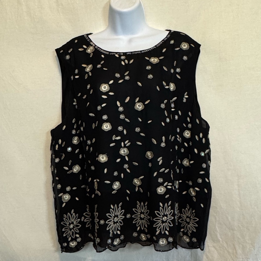 C-200 Uniform by John Paul Richard PLUS SIZE 3X Black & Cream Silk Blouse